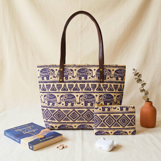 Everyday Tote bag and Pouch Combo - Elephant - Surovi Bags