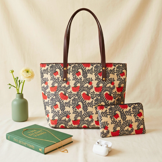 Everyday Tote bag and Pouch Combo - Nawabi Couture - Surovi Bags