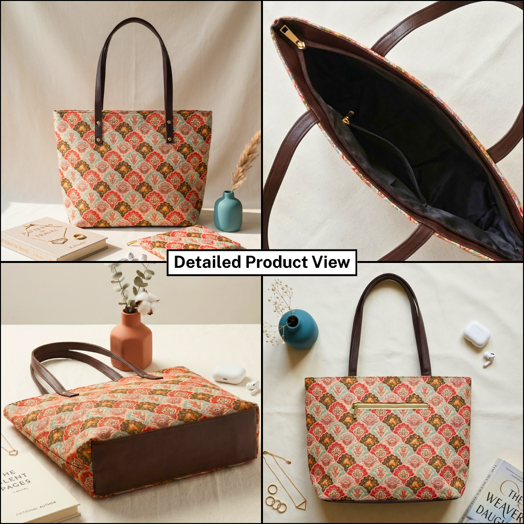 Everyday Tote bag and Pouch Combo - Mughal Motif - Surovi Bags