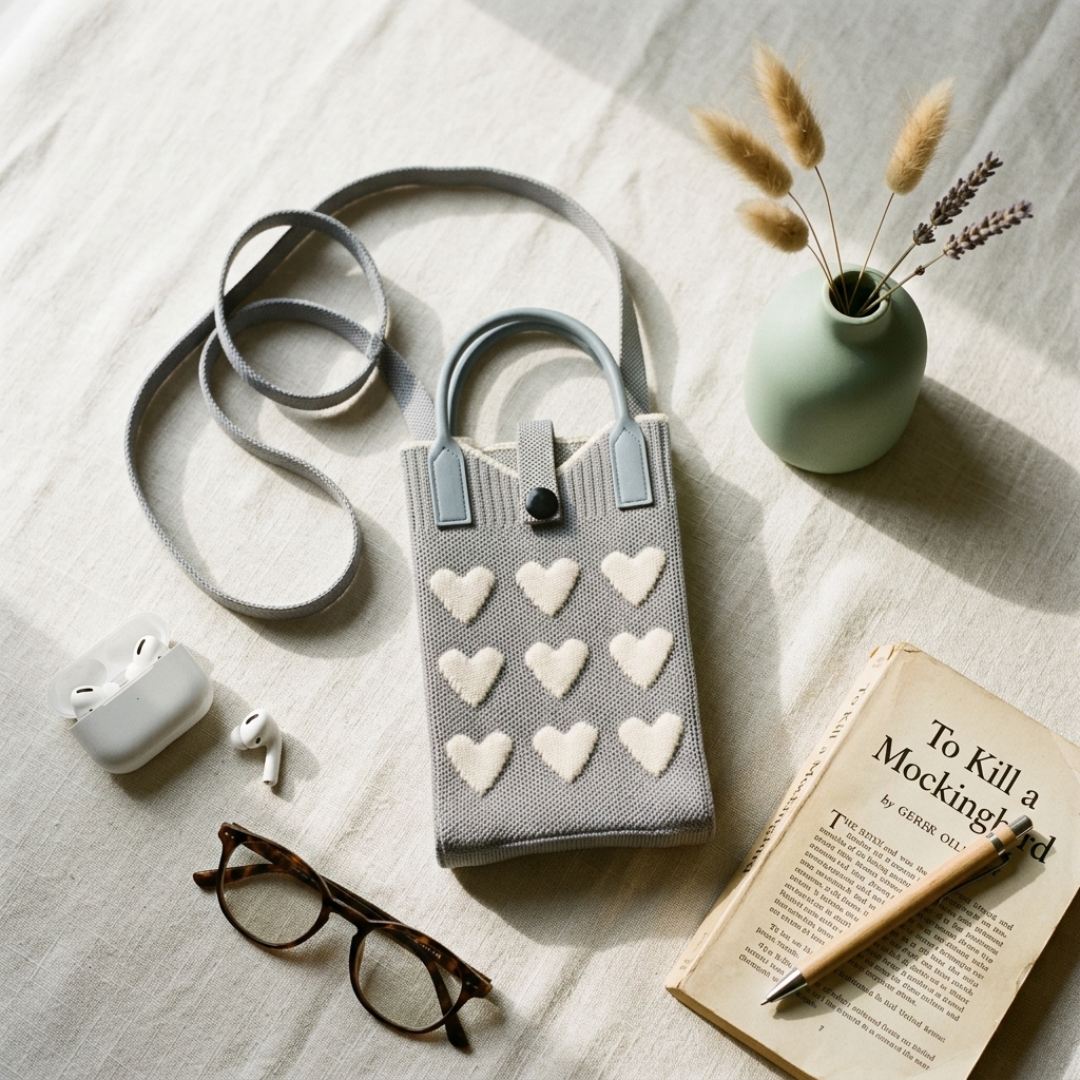 Premium Knitted Mobile Sling Bag - Grey