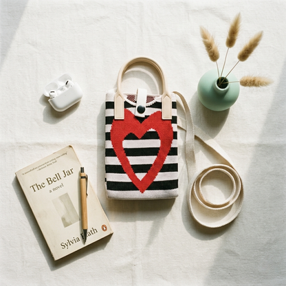 Premium Knitted Mobile Sling Bag - Red Heart