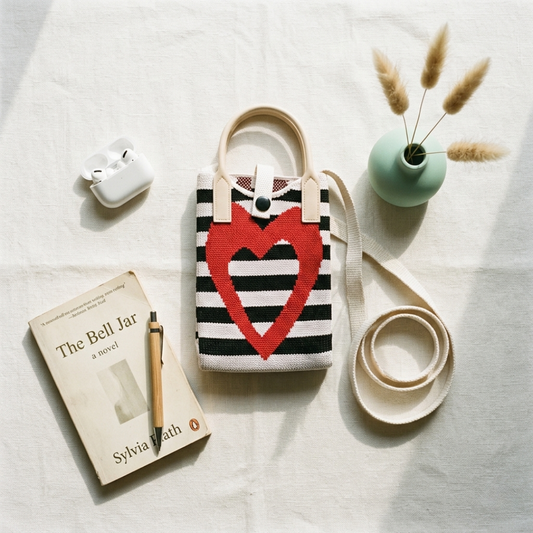 Premium Knitted Mobile Sling Bag - Red Heart