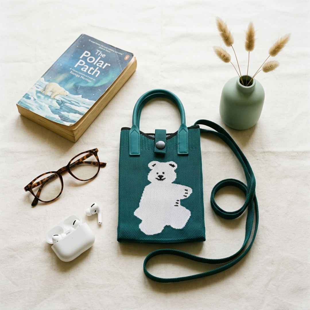 Premium Knitted Mobile Sling Bag - Green