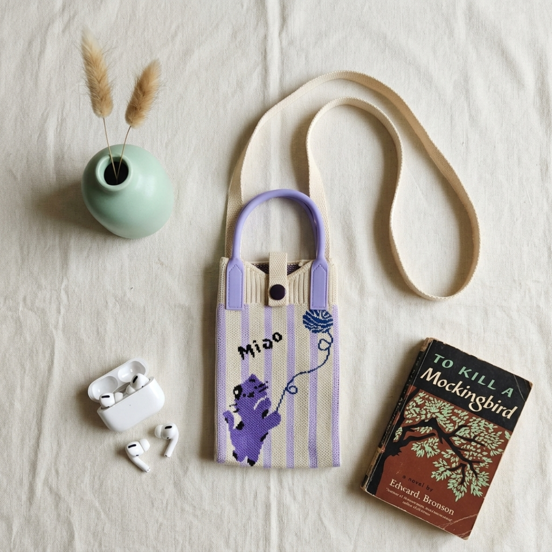 Premium Knitted Mobile Sling Bag - Ofwhite