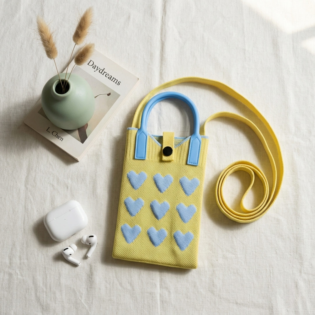 Premium Knitted Mobile Sling Bag - Yellow