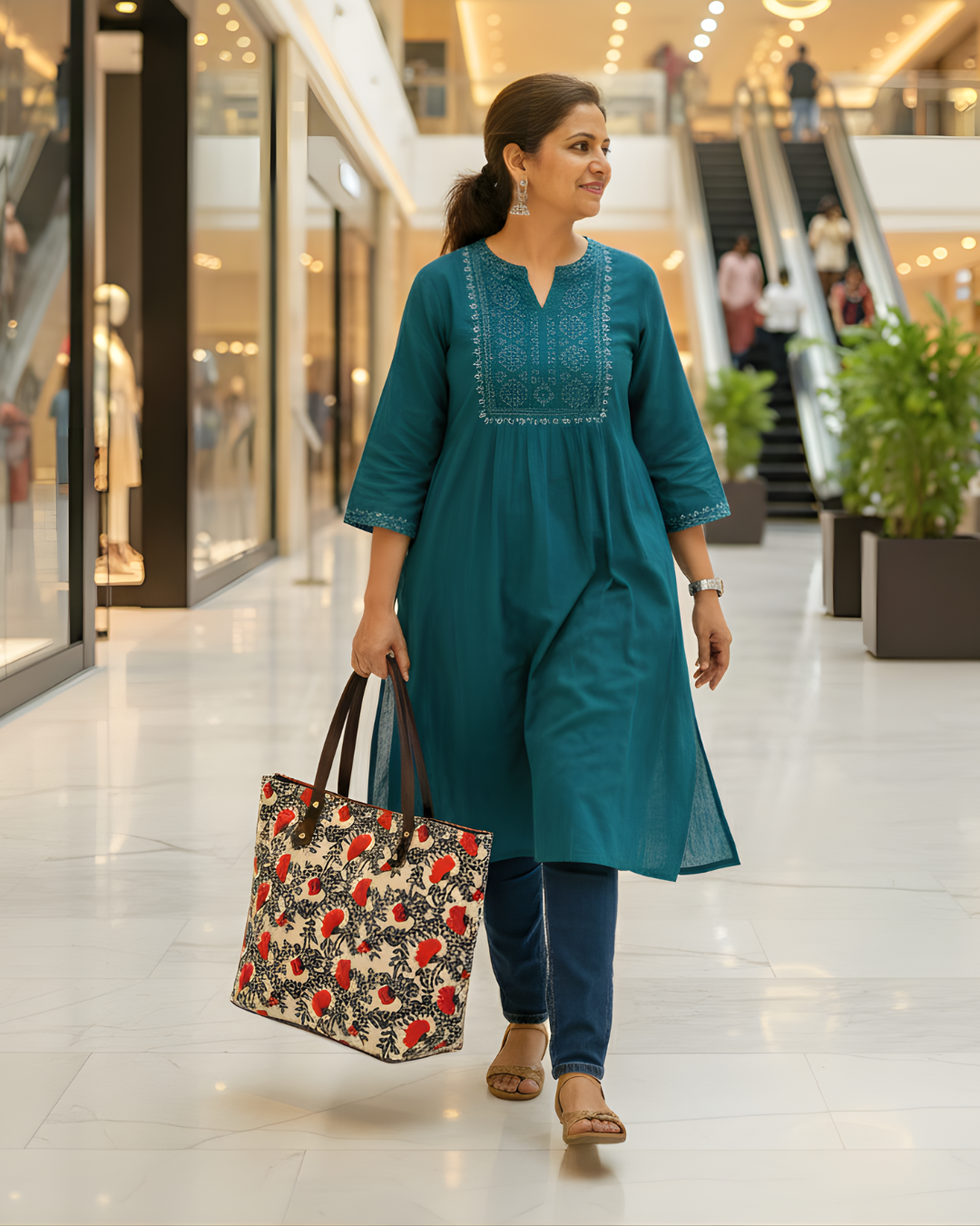 Trendy Handmade Laptop Tote Bag - Red Flower