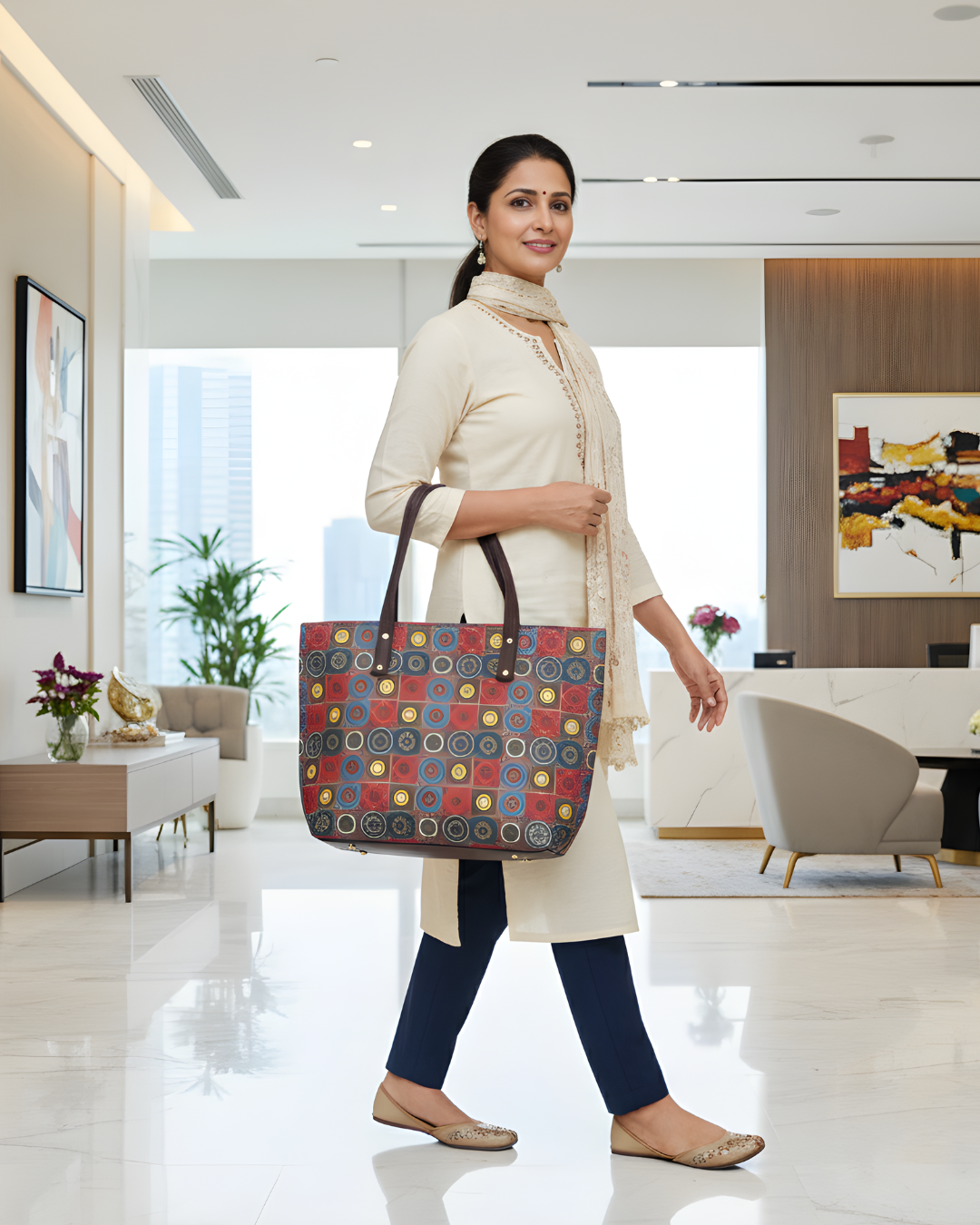 Trendy Handmade Laptop Tote Bag - Multi Color Mandala