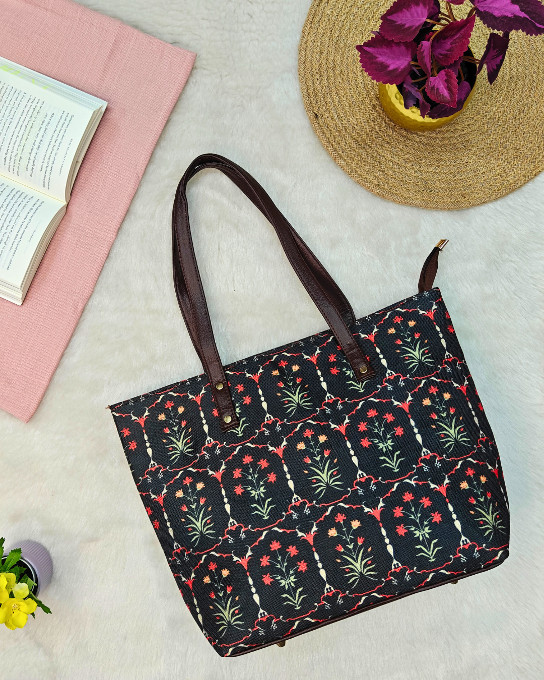 Trendy Handmade Laptop Tote Bag - Red Nawabi Couture