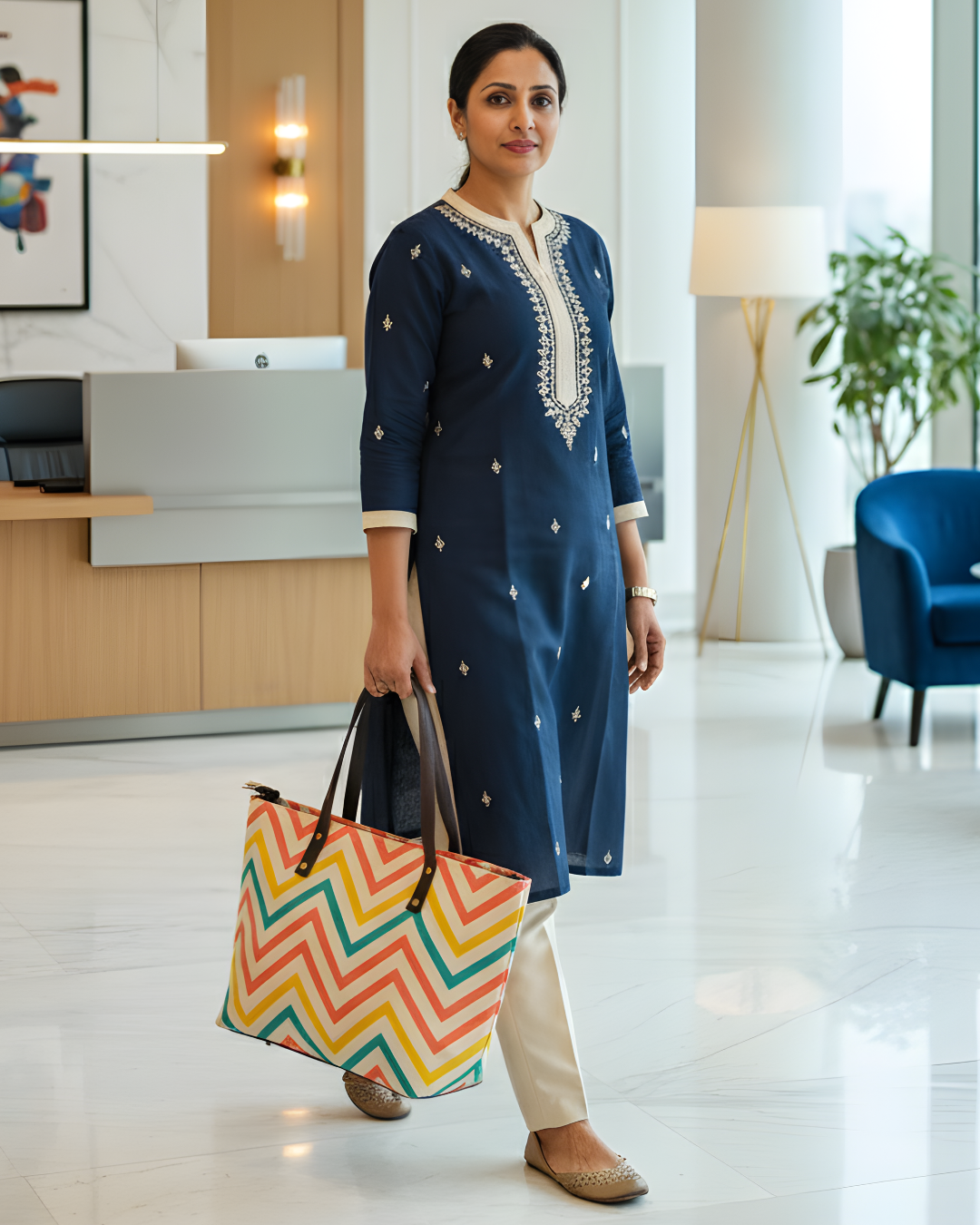 Trendy Handmade Laptop Tote Bag - Wave