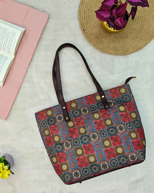 Trendy Handmade Laptop Tote Bag - Multi Color Mandala