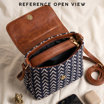 Jacquard Cross Body Flap Sling - Blue Tribal Weave