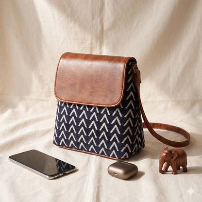 Jacquard Cross Body Flap Sling - Blue Tribal Weave