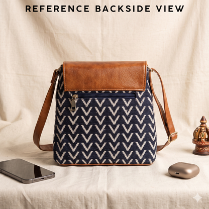 Jacquard Cross Body Flap Sling - Blue Tribal Weave