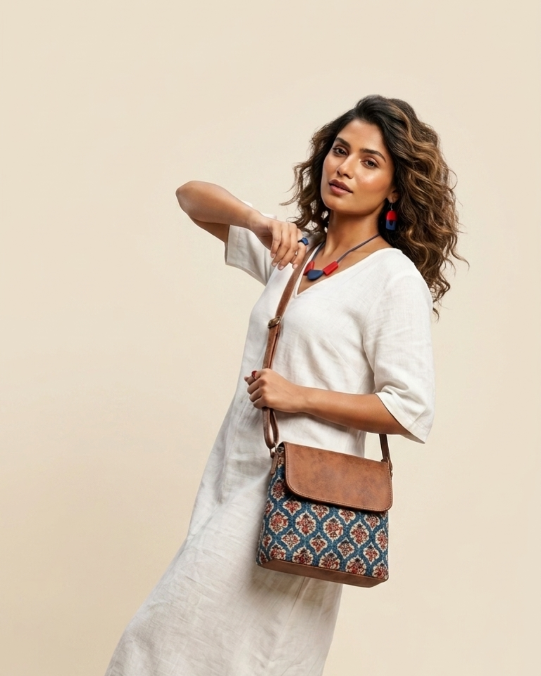 Cross Body Flap Sling - Blue Motif - Surovi Bags