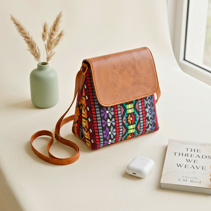 Jacquard Cross Body Flap Sling - Multi Color Weave - Surovi Bags