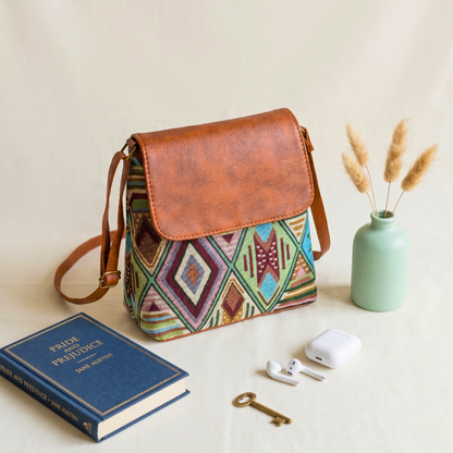 Jacquard Cross Body Flap Sling - Geometric