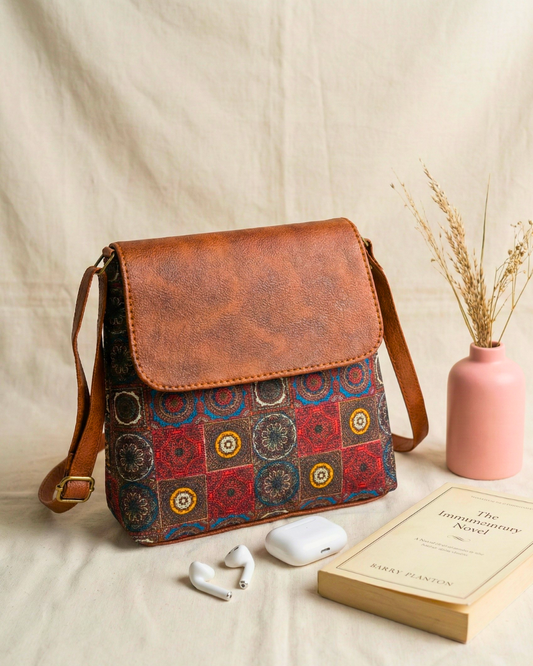 Cross Body Flap Sling - Golden Weave - Surovi Bags