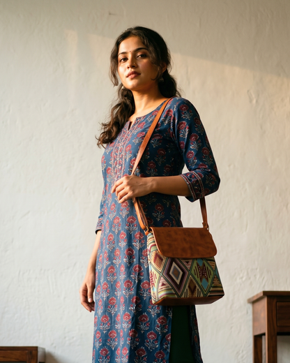 Jacquard Cross Body Flap Sling - Geometric