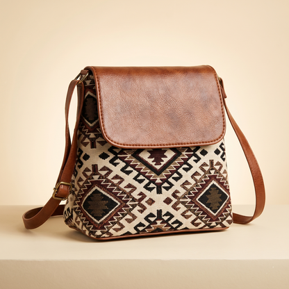 Jacquard Cross Body Flap Sling - Beige Weave
