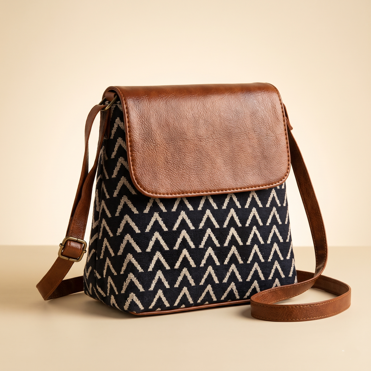 Jacquard Cross Body Flap Sling - Blue Tribal Weave