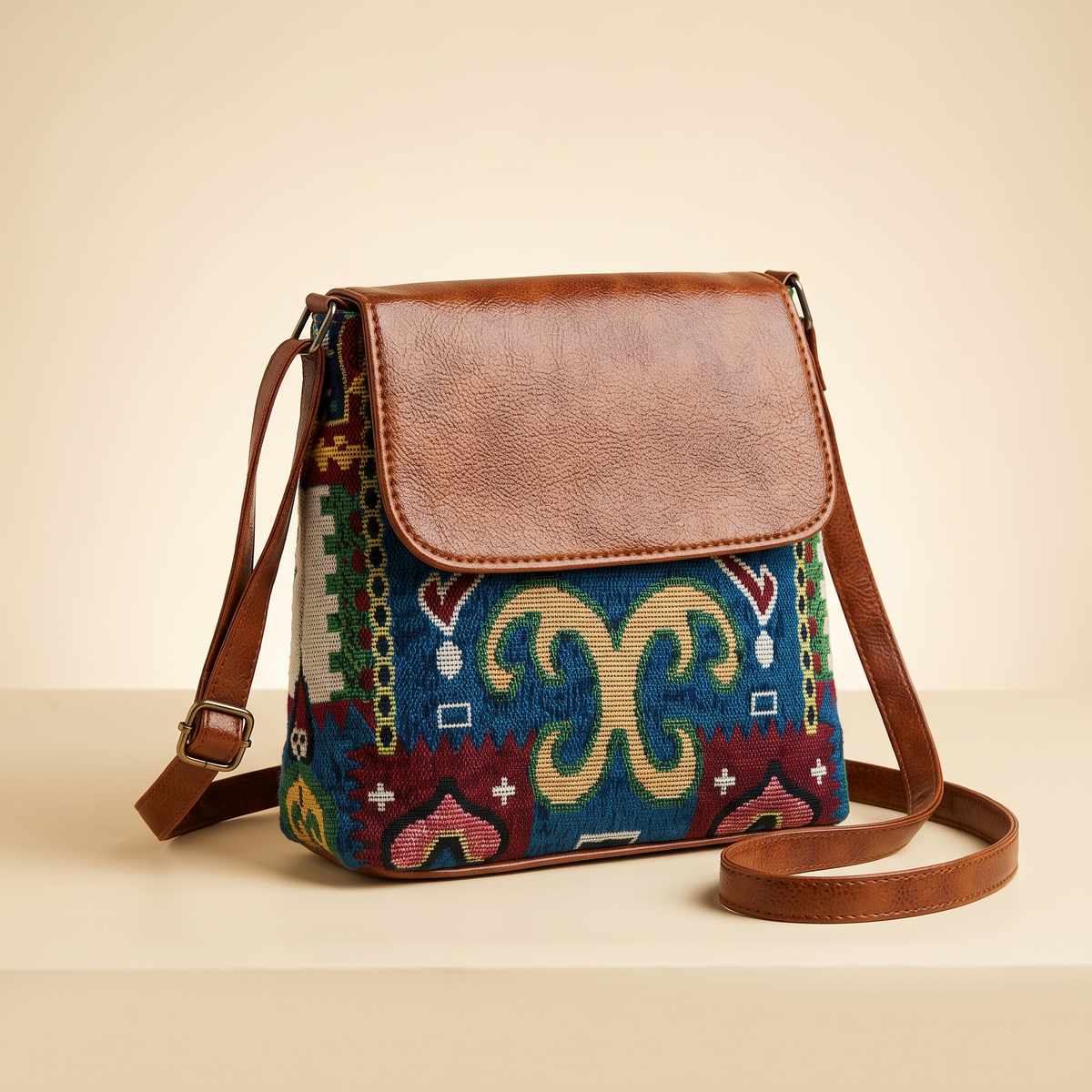 Jacquard Cross Body Flap Sling - Multi Color Weave