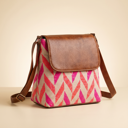 Jacquard Cross Body Flap Sling - Geometric