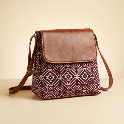 Jacquard Cross Body Flap Sling - Red Weave
