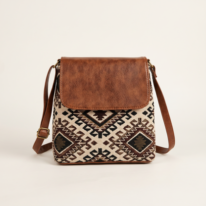 Jacquard Cross Body Flap Sling - Beige Weave