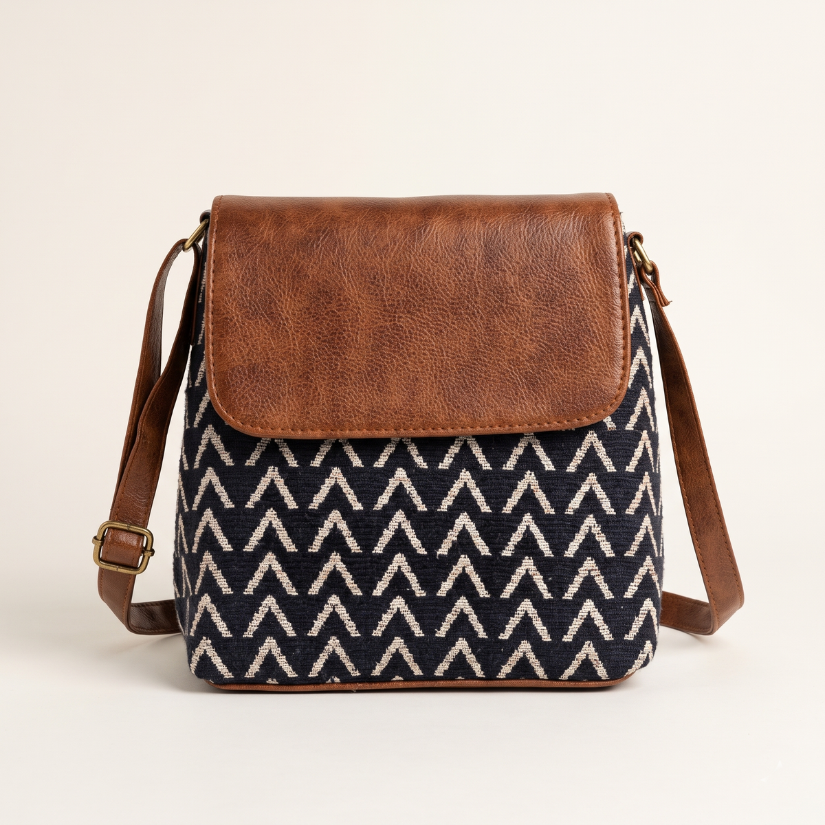 Jacquard Cross Body Flap Sling - Blue Tribal Weave