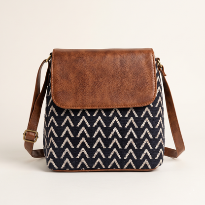 Jacquard Cross Body Flap Sling - Blue Tribal Weave