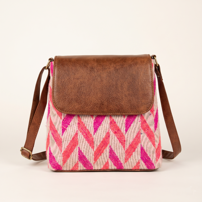 Jacquard Cross Body Flap Sling - Geometric