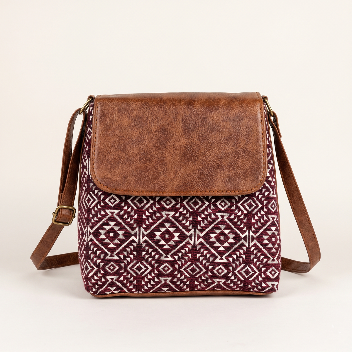 Jacquard Cross Body Flap Sling - Red Weave
