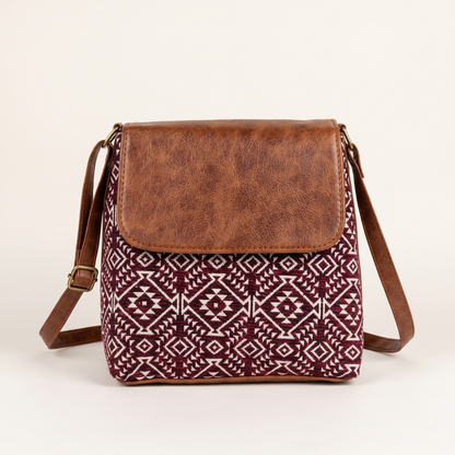 Jacquard Cross Body Flap Sling - Red Weave