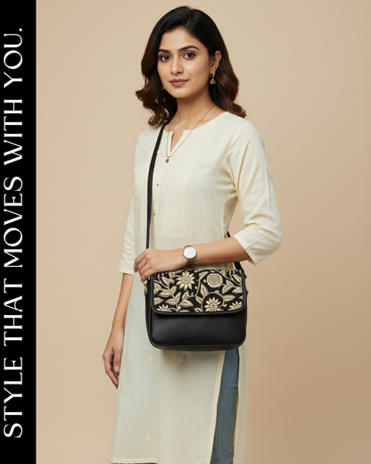 Trendy Printed Flap Sling Bag for Women - Ajrak