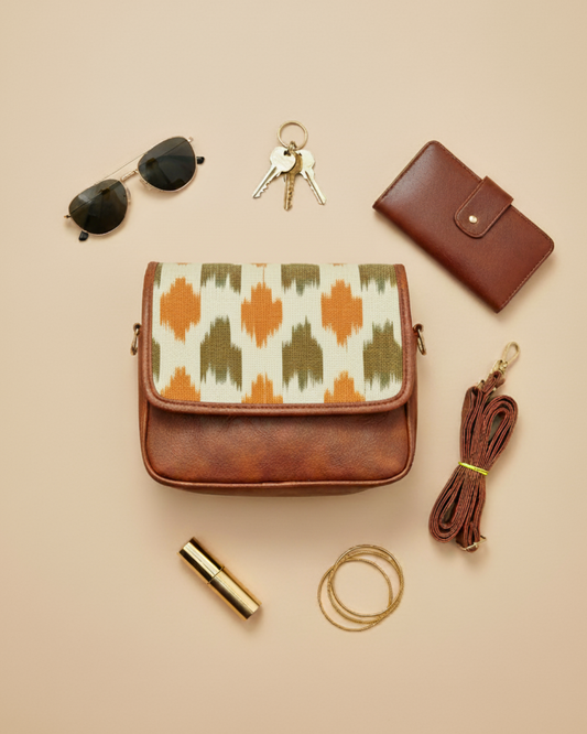 Trendy Printed Flap Sling Bag for Women -  Orange