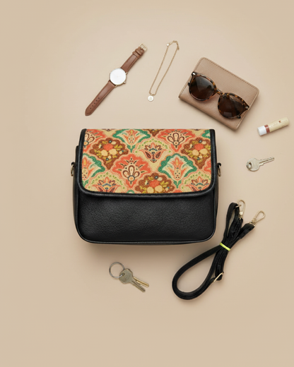 Trendy Printed Flap Sling Bag for Women - Mughal Motif