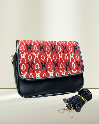 Trendy Printed Flap Sling Bag for Women - Red