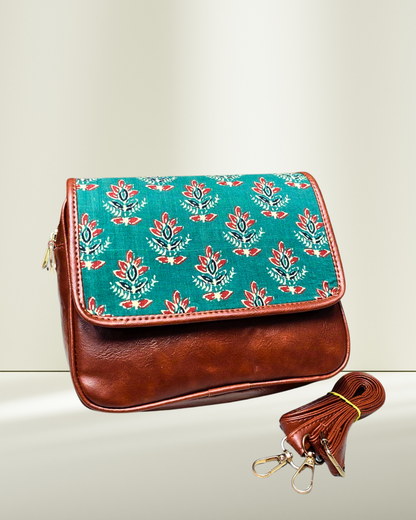 Trendy Printed Flap Sling Bag for Women - Green