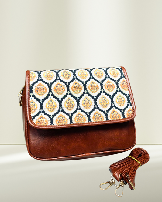 Trendy Printed Flap Sling Bag for Women -  Orange