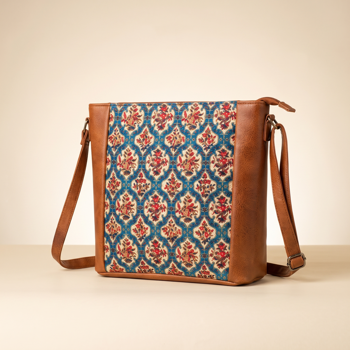 Jute Frame Sling - Handcrafted Traditional Crossbody Bag - Blue Motif