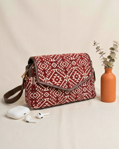 Handmade Jacquard Sling Bag for Women - Red Weave