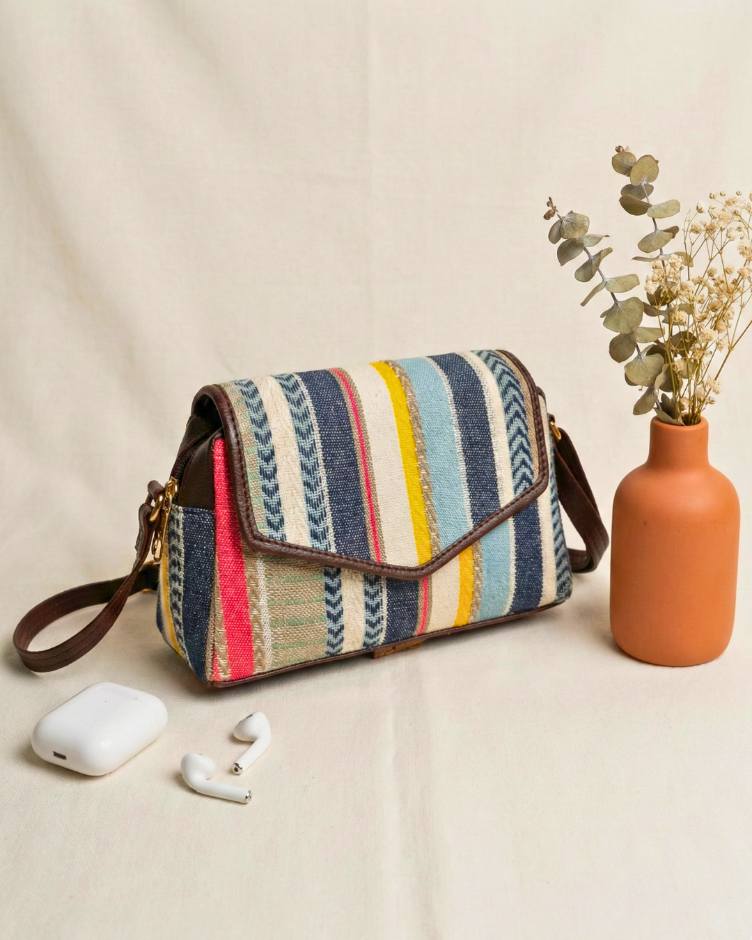 Handmade Jacquard Sling Bag for Women - Rainbow Weave