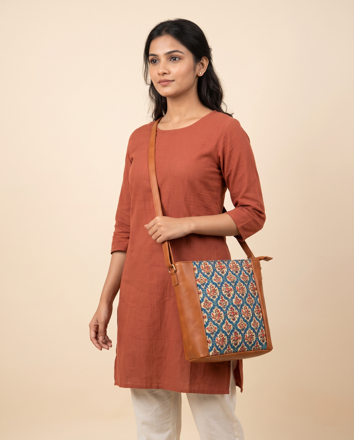 Jute Frame Sling - Handcrafted Traditional Crossbody Bag - Blue Motif