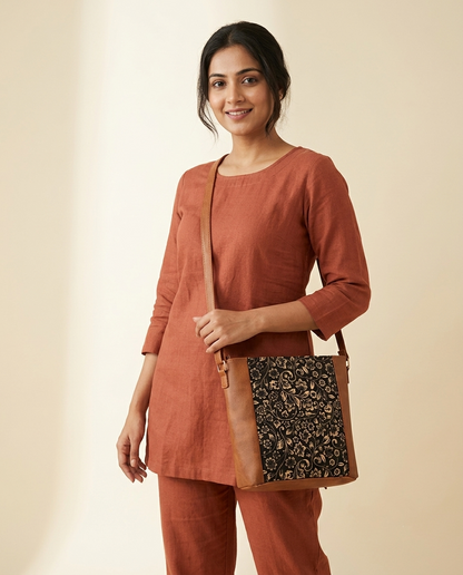 Jute Frame Sling - Handcrafted Traditional Crossbody Bag - Kalamkari