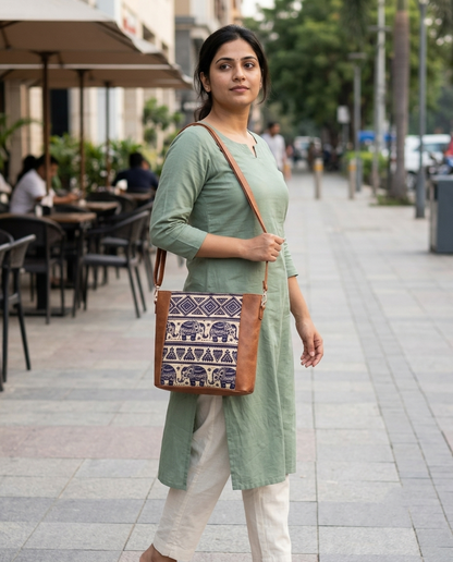 Jute Frame Sling - Handcrafted Traditional Crossbody Bag - Elephant