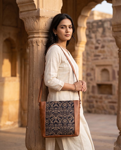 Jute Frame Sling - Handcrafted Traditional Crossbody Bag - Golden Weave