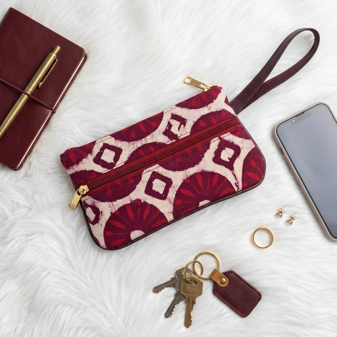 Multi Zipper Mobile Pouch For Women - Red - Surovi Bags