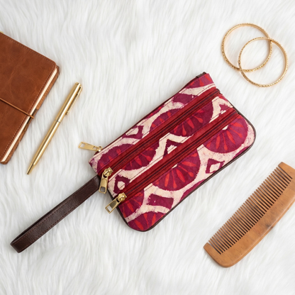 Multi Zipper Mobile Pouch For Women - Red - Surovi Bags