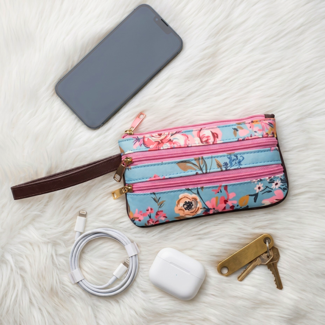 Multi Zipper Mobile Pouch For Women - Blue - Surovi Bags