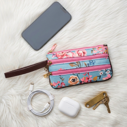 Multi Zipper Mobile Pouch For Women - Blue - Surovi Bags